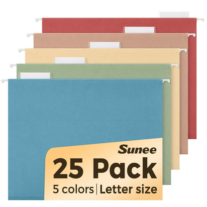 SUNEE 25 Count Hanging File Folders, Pastel Colors, Hanging File Folders Letter Size, Hanging Folders with 1/5-cut Tabs, Designed for Bulky Files, Filing Cabinets, Medical Charts