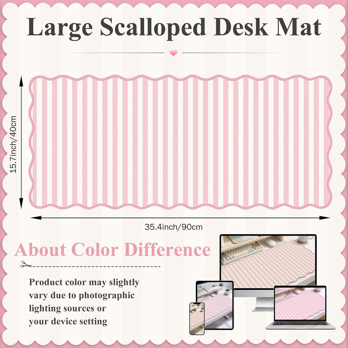 iCasso Cute Leather Desk Pad,Waterproof Scalloped Desk Mat for Women(Pink)