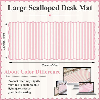 iCasso Cute Leather Desk Pad,Waterproof Scalloped Desk Mat for Women(Pink)