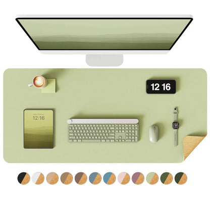YSAGi Double-Sided Desk Pad, 31.5"x15.7"Leather Desk Mat, Eco Cork Desk Pad Protector,Large Mouse Pad,Waterproof Desk Blotter for Office/Home(Coffee)