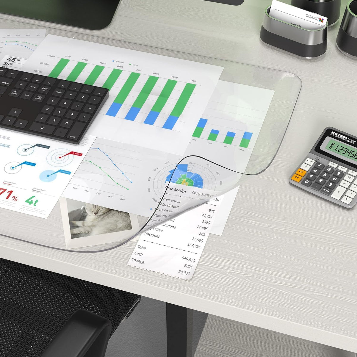 Oterri Clear Writing Desk Pad, 23.6’’x13.7” Heat Resistant Waterproof PVC Round Edge Durable Desk Protect Mat, Anti-Static Writing Mat Table Protector