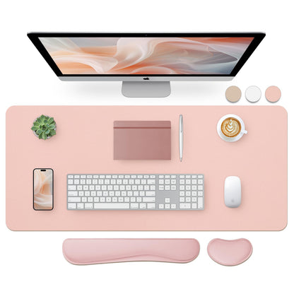 Leather Desk Pad, Mouse Pad, Non-Slip Desk Protector Mat, Leather Desk Blotter, Computer Desk Pad, Waterproof Desk Mat for Office Home Decor - Beige (31.5×15.7 Inches)