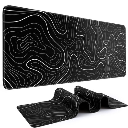 DIGSOM Gaming Mouse Pad, Black with White Topographic Line, 31.5x11.8in