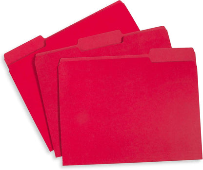 Blue Summit Supplies 100 File Folders, Letter Size, 1/3 Cut Tab, Red