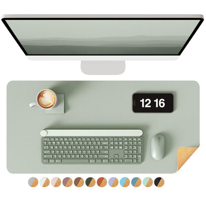 YSAGi Double-Sided Desk Pad, 31.5"x15.7"Leather Desk Mat, Eco Cork Desk Pad Protector,Large Mouse Pad,Waterproof Desk Blotter for Office/Home(Coffee)