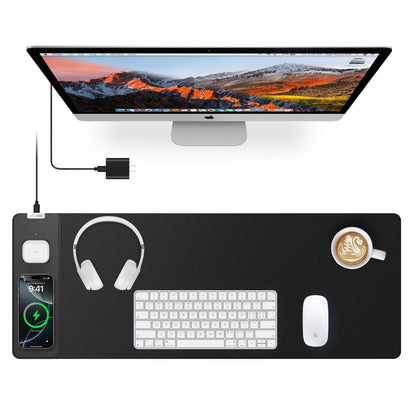 Wireless Charging Mouse Pad with Foldable Phone Holder, 31.5"x15.8", Black