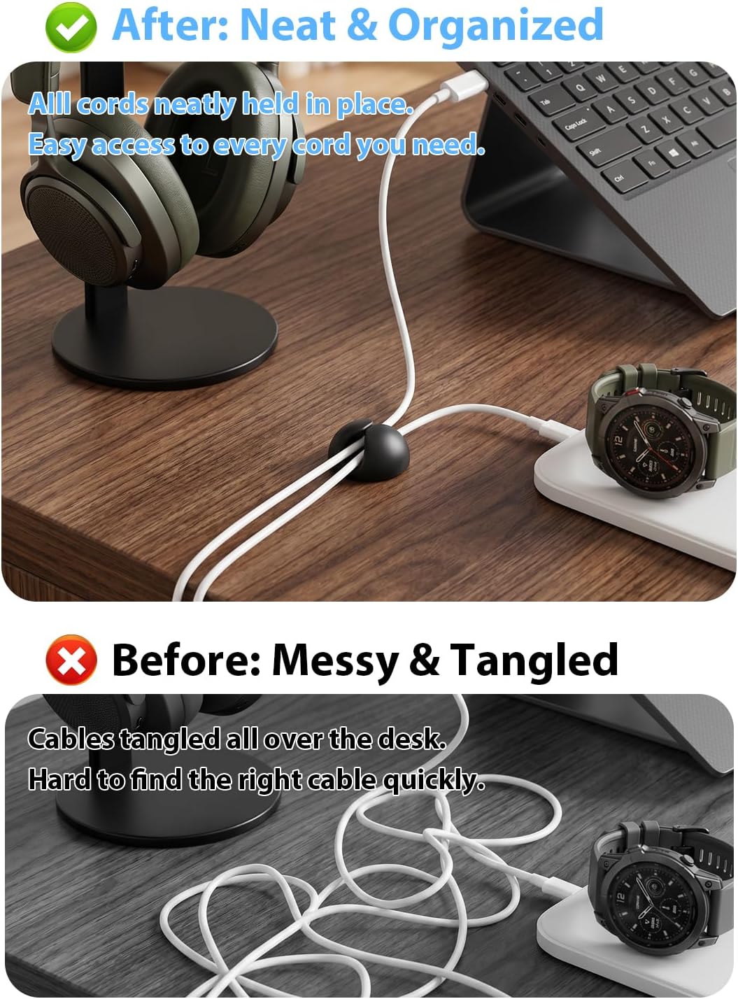 Shintop 6pcs Cord Holder for Nightstand, Self-Adhesive Cable Clips