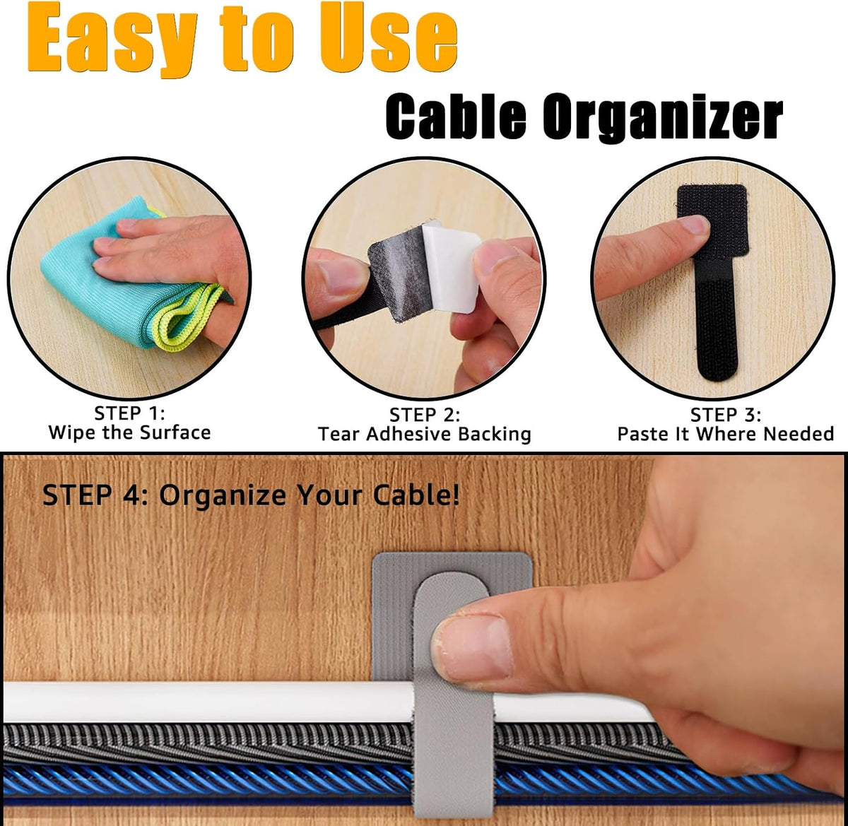 80PCS Hook and Loop Cable Straps, Cable Management Under Desk