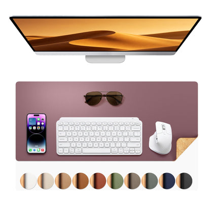 Aothia Double-Sided Desk Pad, 35.4" x 15.7"Leather Desk Mat, Eco Cork Desk Pad Protector,Large Mouse Pad,Waterproof Desk Blotter for Office/Home(Brown)