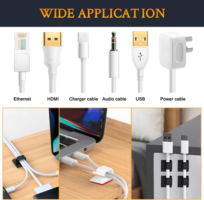 SOULWIT 50 Pcs Self Adhesive Cable Management Clips, Cable Organizers Sticky Wire Clips Cord Holder for TV PC Laptop Ethernet Cable Desktop Home Office (Black)