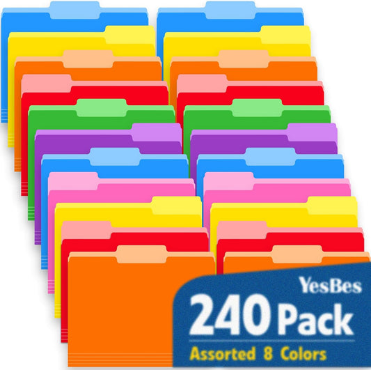 240 Pack Colored File Folders, 1/3 Cut Tab File Folders Letter Size 8.5 x 11 Inch, Assorted 8 Colors Filing Folder for Office School Business