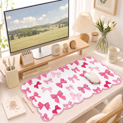 Scalloped Desk Mat,31.5"x15.7" Large Mouse Pad for Desk Pad,Beige