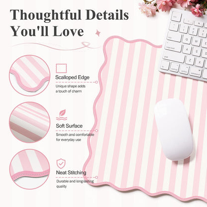 iCasso Cute Leather Desk Pad,Waterproof Scalloped Desk Mat for Women(Pink)