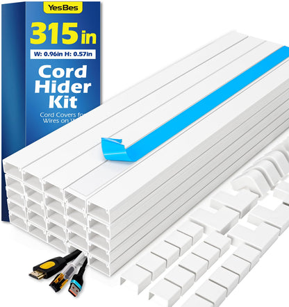 YesBes Cord Hider Kit for Wall Mount TV, Covers for Wires on Wall, Paintable Cable Raceway, W0.96in X H0.57in, 116in, White