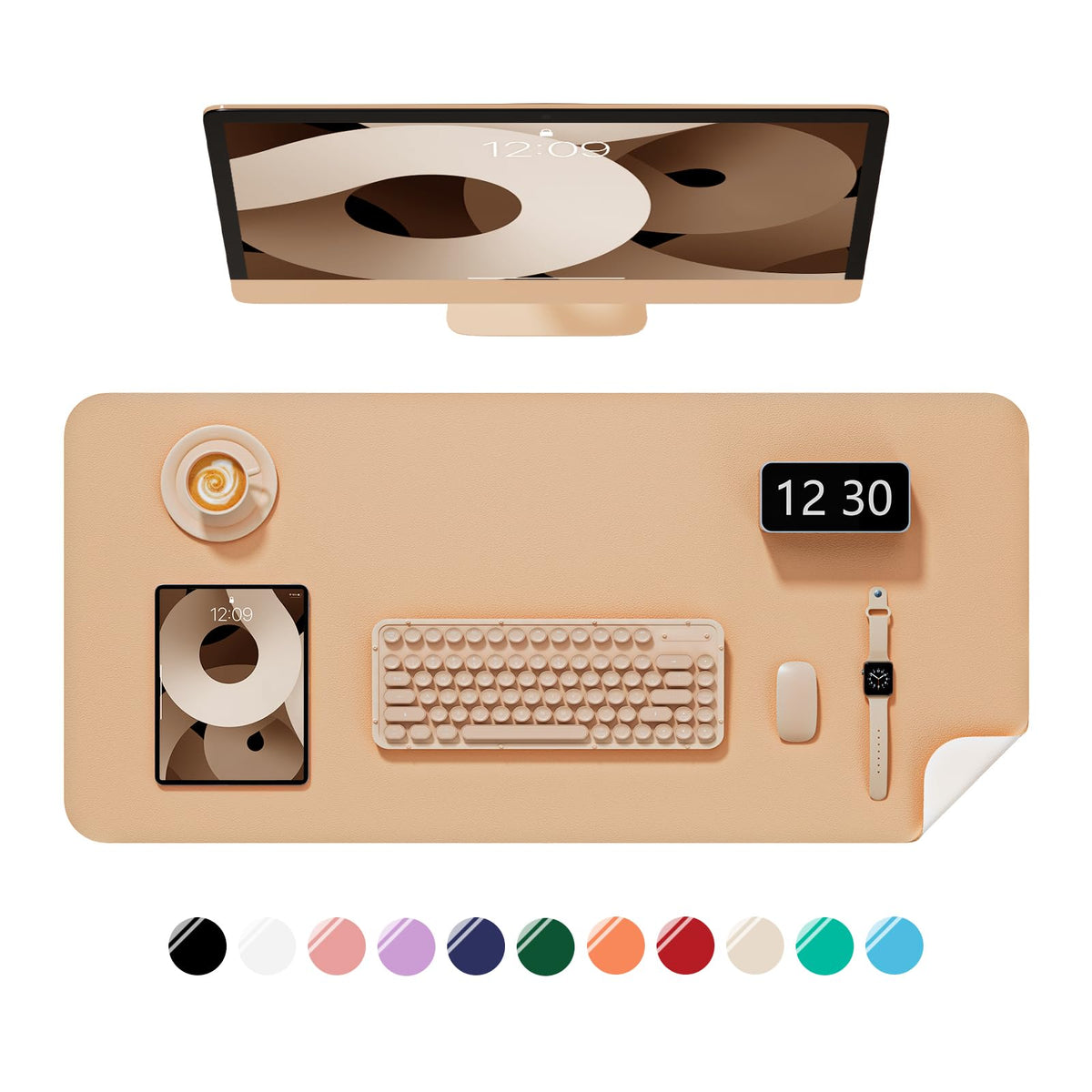 Desk Pad, 30" x 14" PU Leather Non-Slip Desk Mat Large Mouse Pad for Desktop, Waterproof Laptop Computer Writing Mat for Office, Home, Work, Gaming, Ivory White