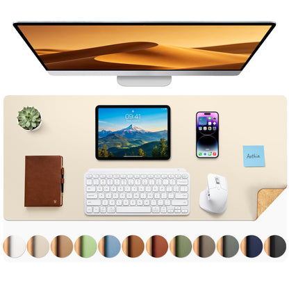 Aothia Double-Sided Desk Pad, 35.4" x 15.7"Leather Desk Mat, Eco Cork Desk Pad Protector,Large Mouse Pad,Waterproof Desk Blotter for Office/Home(Brown)