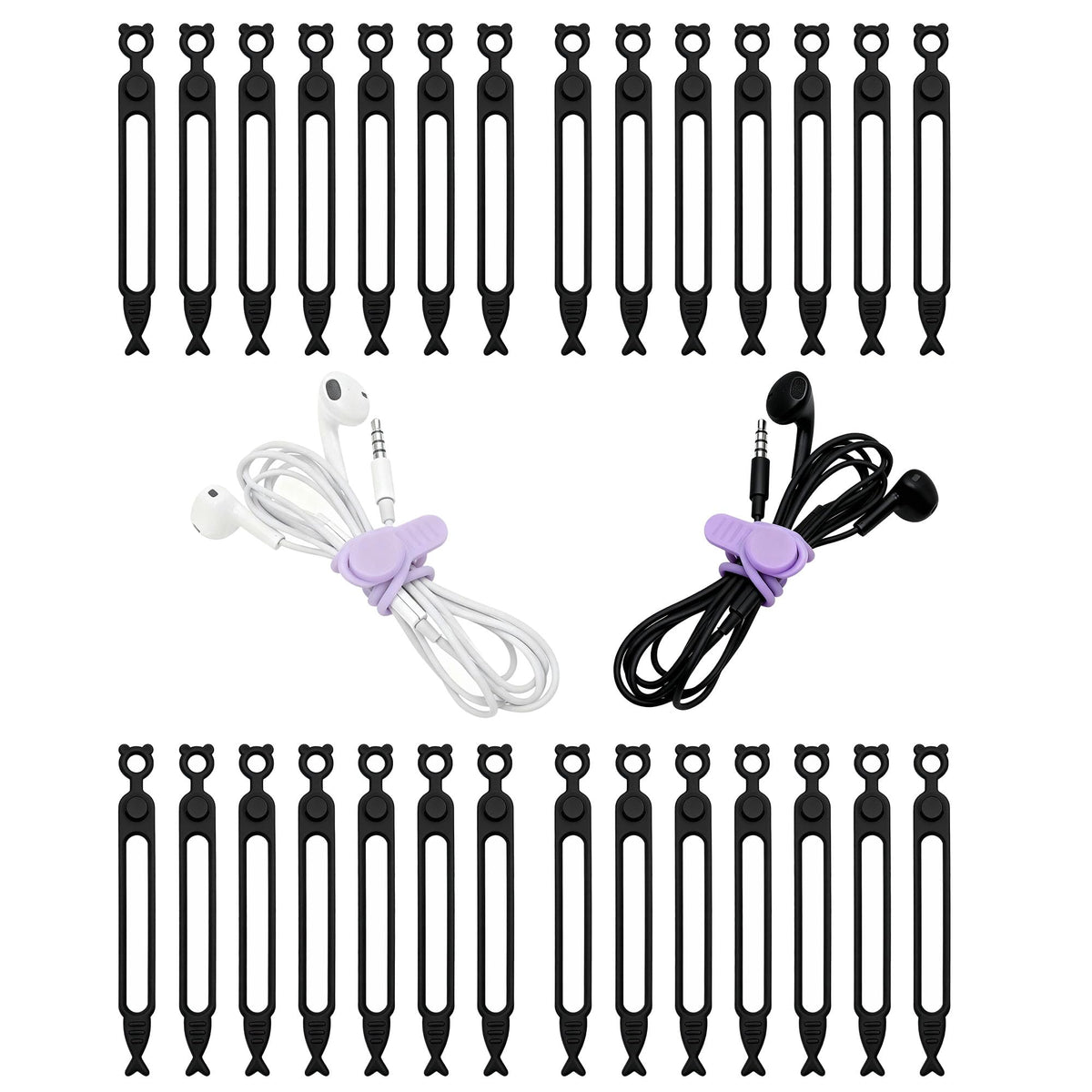 28 Pcs Silicone Cable Ties Reusable, Cable Cord Organizer Straps