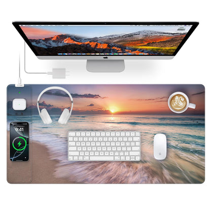 Wireless Charging Mouse Pad with Foldable Phone Holder, 31.5"x15.8", Black
