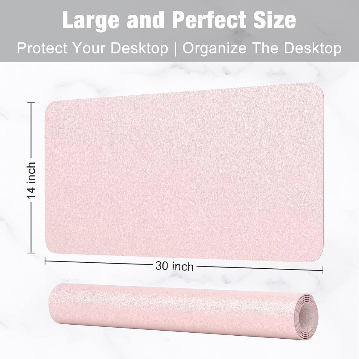 Hsurbtra Desk Pad, 30" x 14" PU Leather Desk Mat, XL Extended Mouse Pad, Waterproof Desktop Blotter Protector, Non-Slip Ultra Thin Large Laptop Keyboard Writing Mat for Office Home, Pink