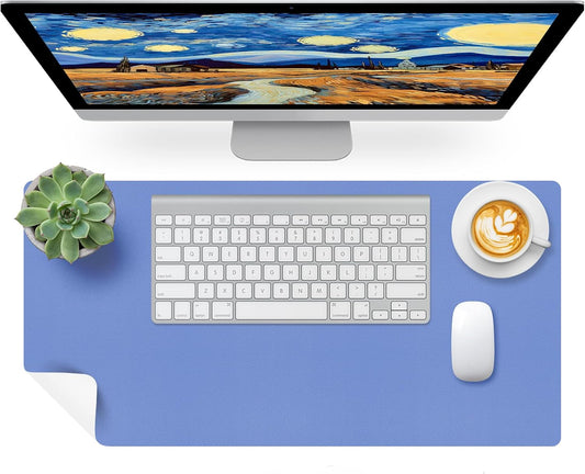 Bloss Blue Leather Desk Mat Protector,Leather Mouse Pad,Laptop Protector Desks Mat,Office Desks Mats,Keyboard Desks Mats,Computer Mat,Dual-Side Waterproof Desk Writing Pad for Office/Home.23.6"x 13.8"