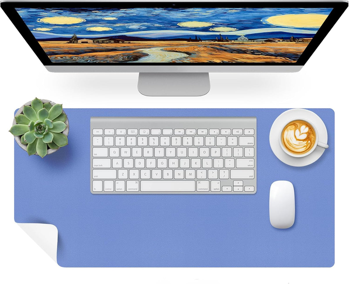 Bloss Blue Leather Desk Mat Protector,Leather Mouse Pad,Laptop Protector Desks Mat,Office Desks Mats,Keyboard Desks Mats,Computer Mat,Dual-Side Waterproof Desk Writing Pad for Office/Home.23.6"x 13.8"