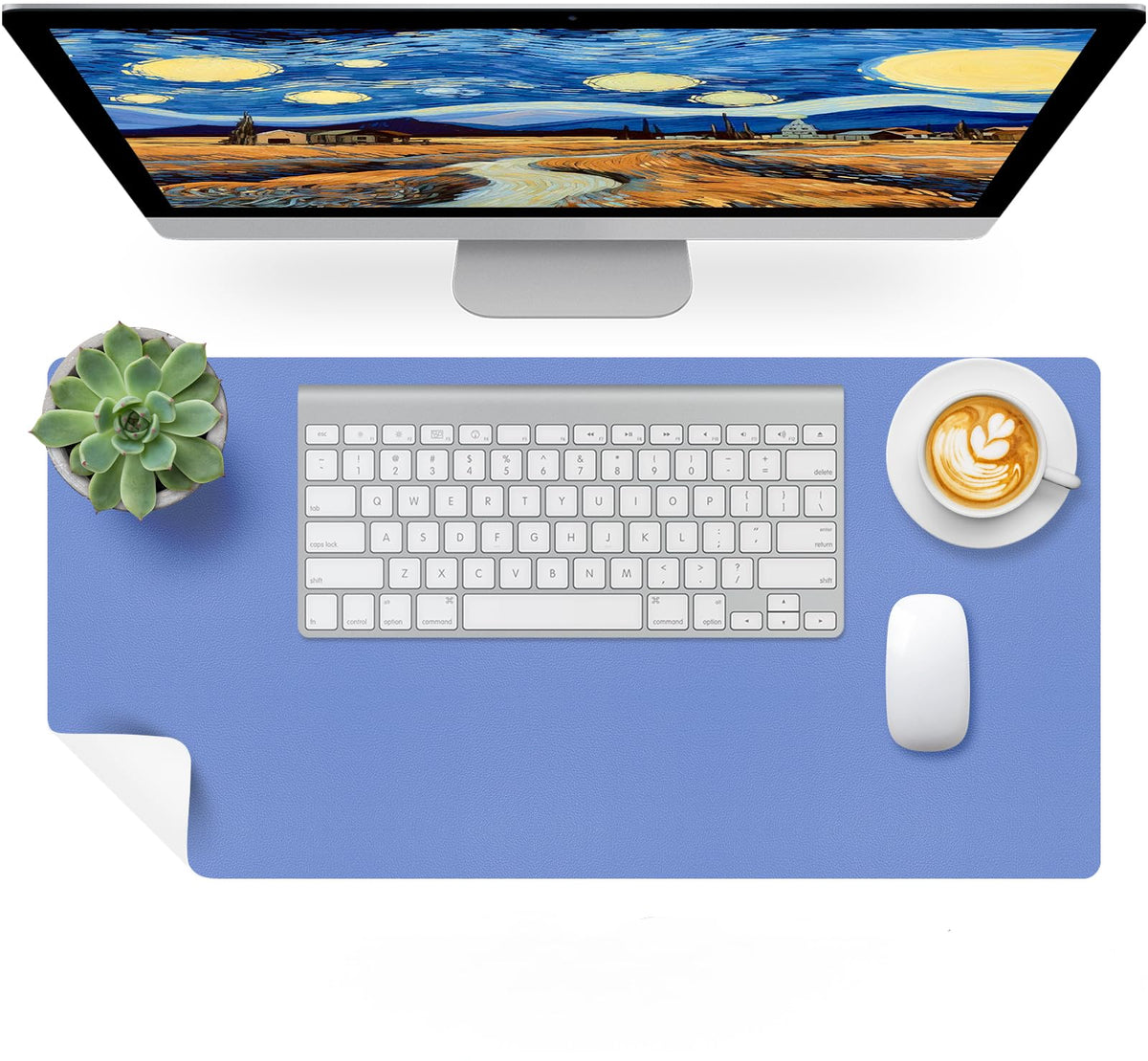 Bloss Blue Leather Desk Mat Protector,Leather Mouse Pad,Laptop Protector Desks Mat,Office Desks Mats,Keyboard Desks Mats,Computer Mat,Dual-Side Waterproof Desk Writing Pad for Office/Home.23.6"x 13.8"