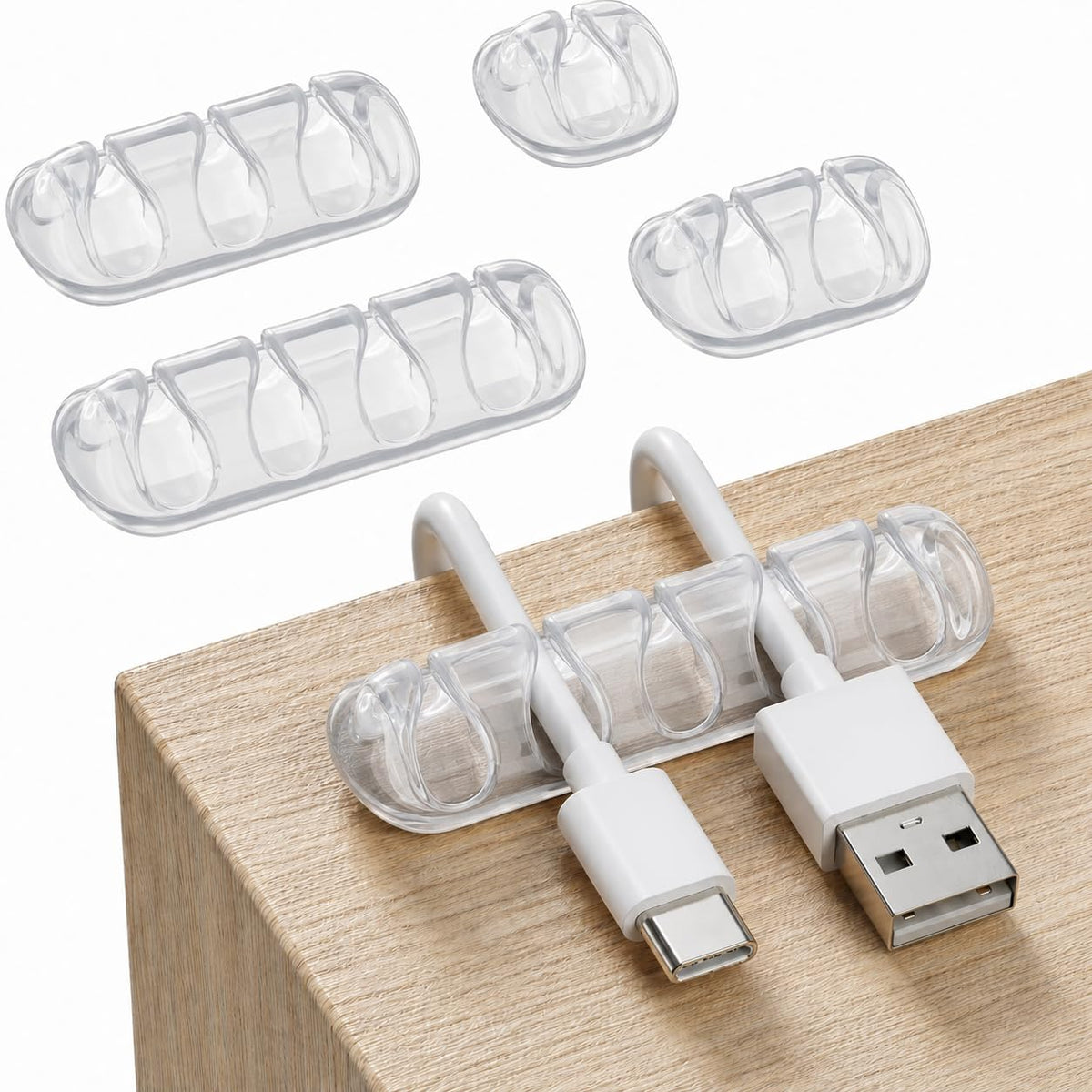 Cord Organizer for Desk, Nightstand Cable Holder, 5 Pack, Multislot, White