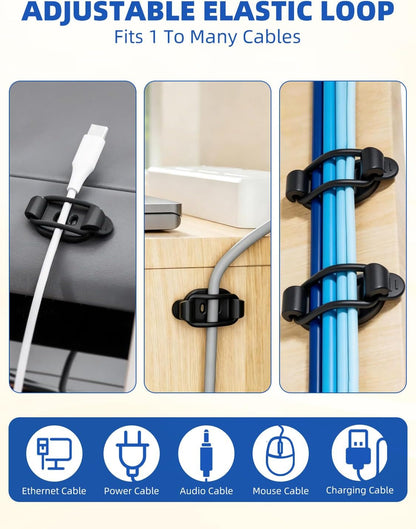 10 Pack Adhesive Cable Clips, Adjustable Cable Management Clips Black