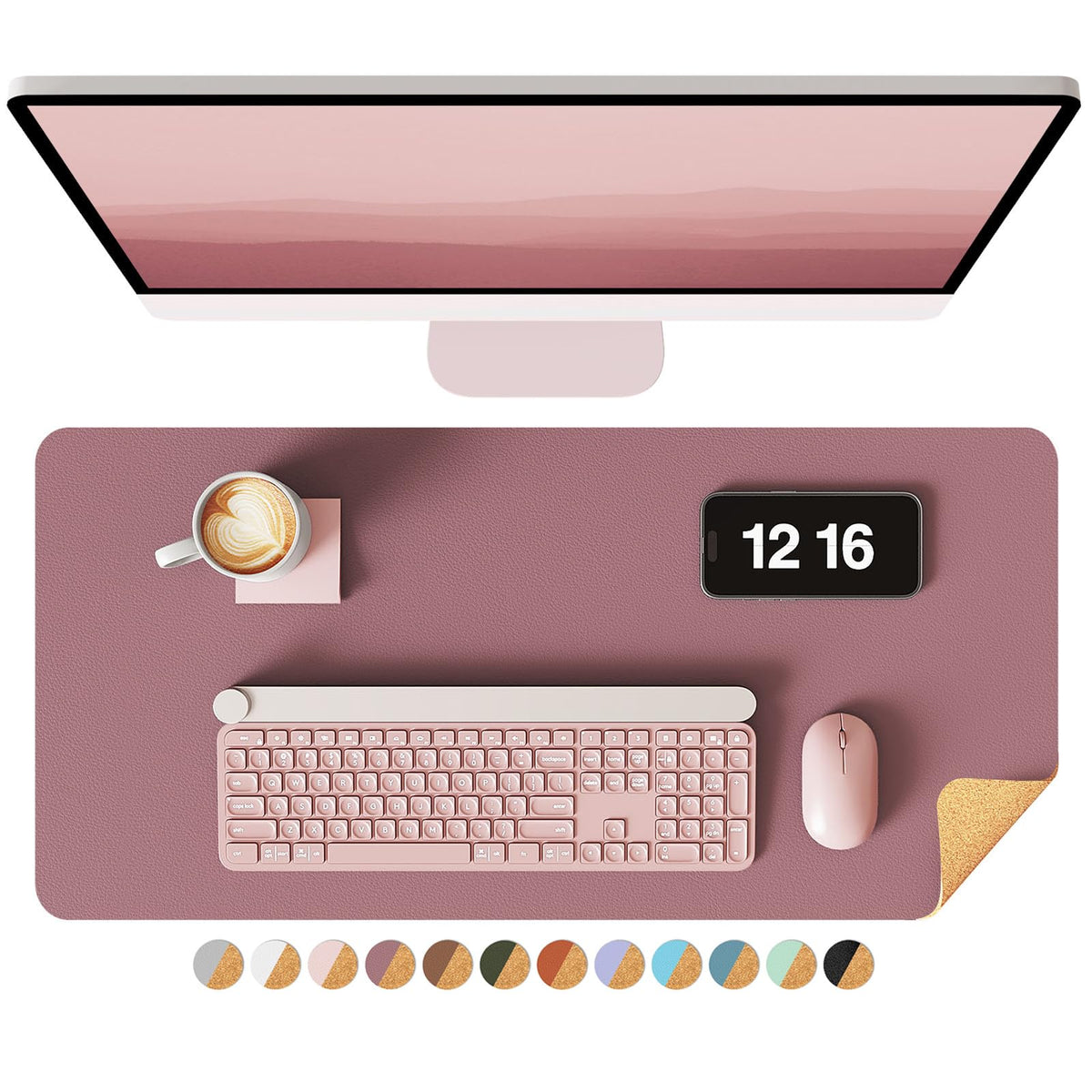 YSAGi Double-Sided Desk Pad, 31.5"x15.7"Leather Desk Mat, Eco Cork Desk Pad Protector,Large Mouse Pad,Waterproof Desk Blotter for Office/Home(Coffee)