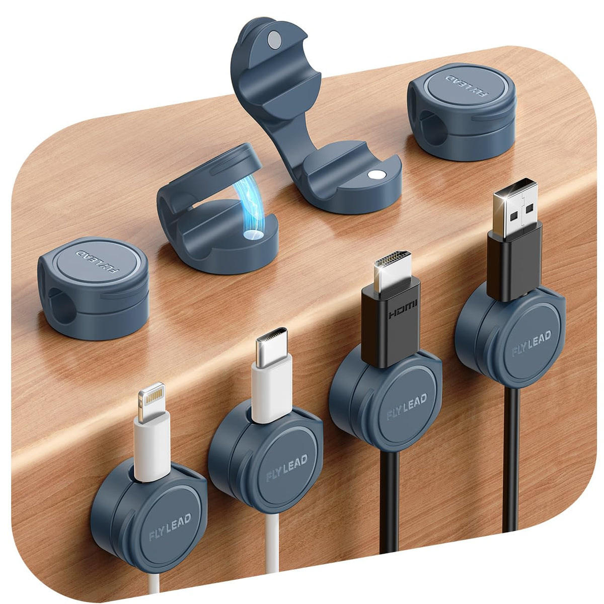 FLYLEAD 8-Pack Silicone Cord Organizer Magnetic Cable Clips, Adhesive