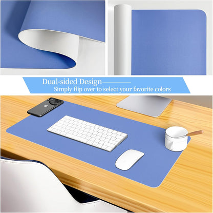 Bloss Blue Leather Desk Mat Protector,Leather Mouse Pad,Laptop Protector Desks Mat,Office Desks Mats,Keyboard Desks Mats,Computer Mat,Dual-Side Waterproof Desk Writing Pad for Office/Home.23.6"x 13.8"