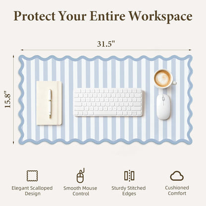 HAUTOCO Scalloped Desk Mat 31.5'' x 15.8'' Aesthetic Mouse Pad