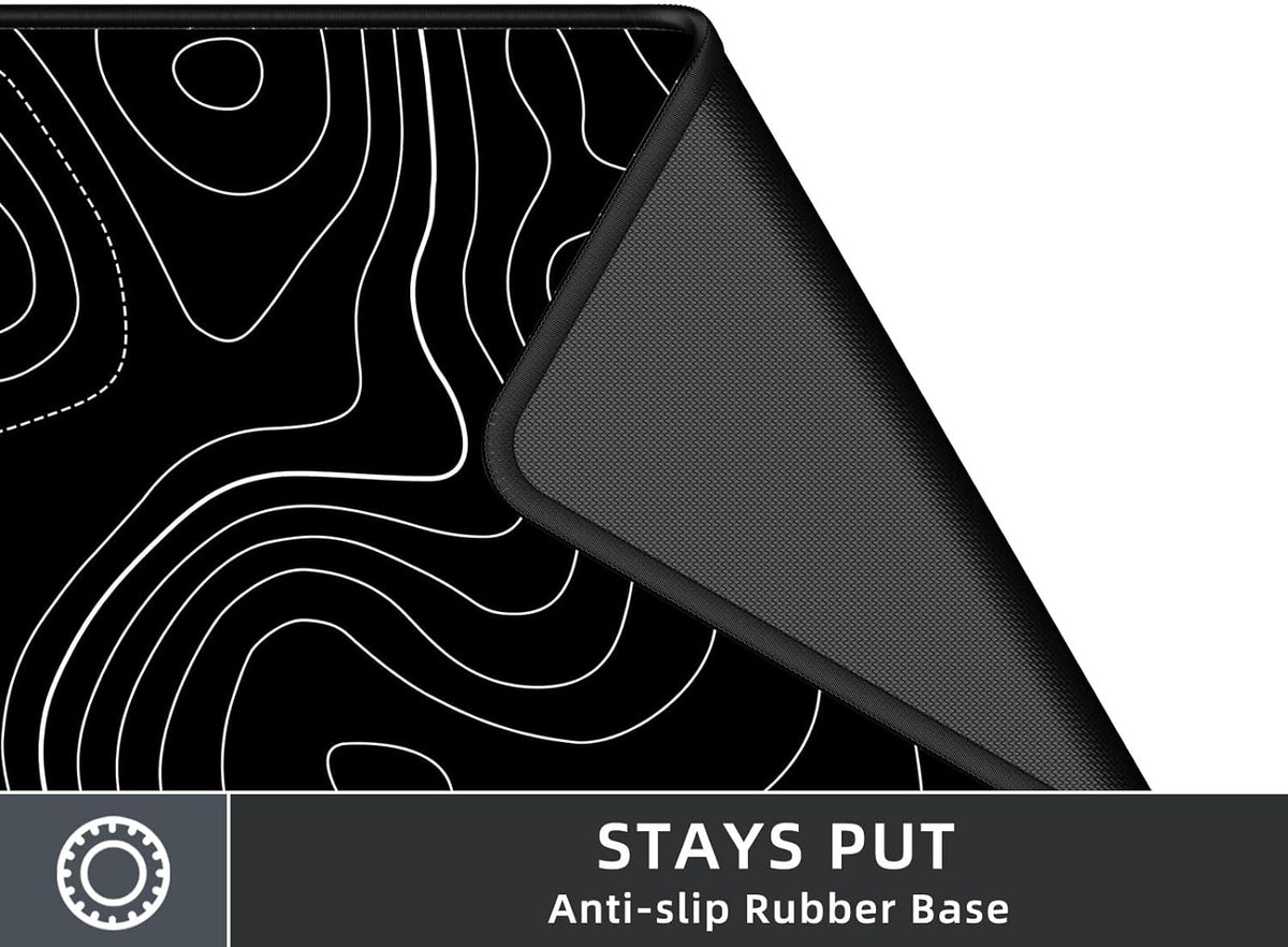Rinaze Extra Large Gaming Mouse Pad with Black Topographic, XXL Mousepad, Big Mouse Mat Desk Pad, Non Slip Keyboard Pad for Gaming Computer Laptop PC Office Desk Accessories