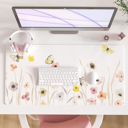 Faux Leather Large Mouse Pad, Office Desk Mat, 31.5"x15.7", Pink Floral