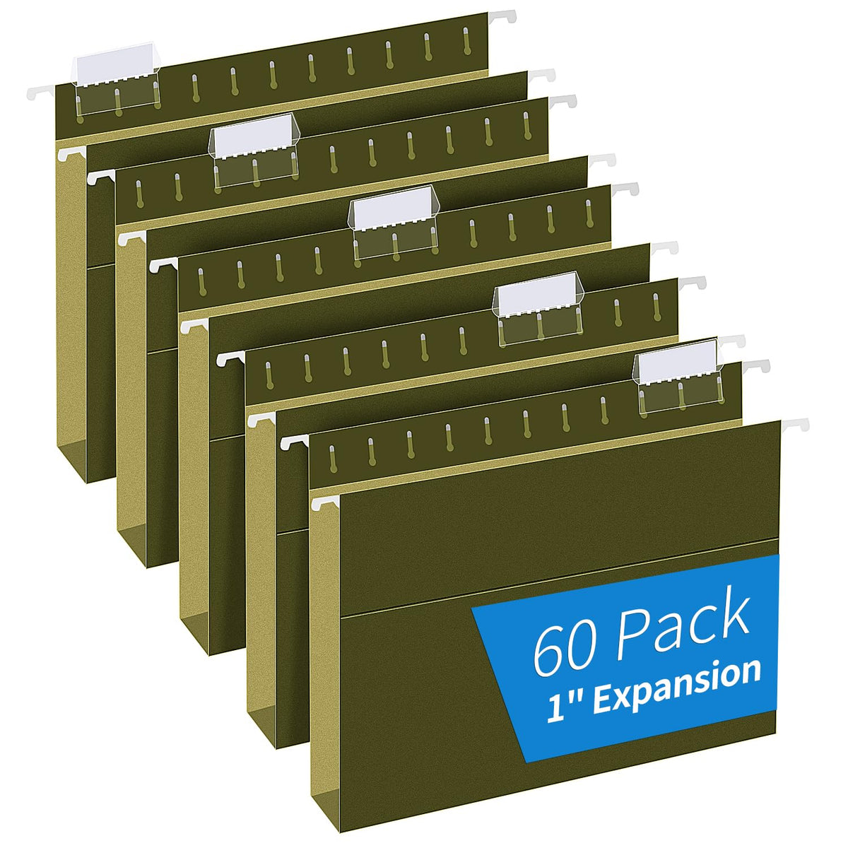 Hanging File Folders, RAZCC 60 Pack Reinforced Hanging Folders Letter Size, Designed for Bulky Files, Filing Cabinet, Adjustable Tabs, Green