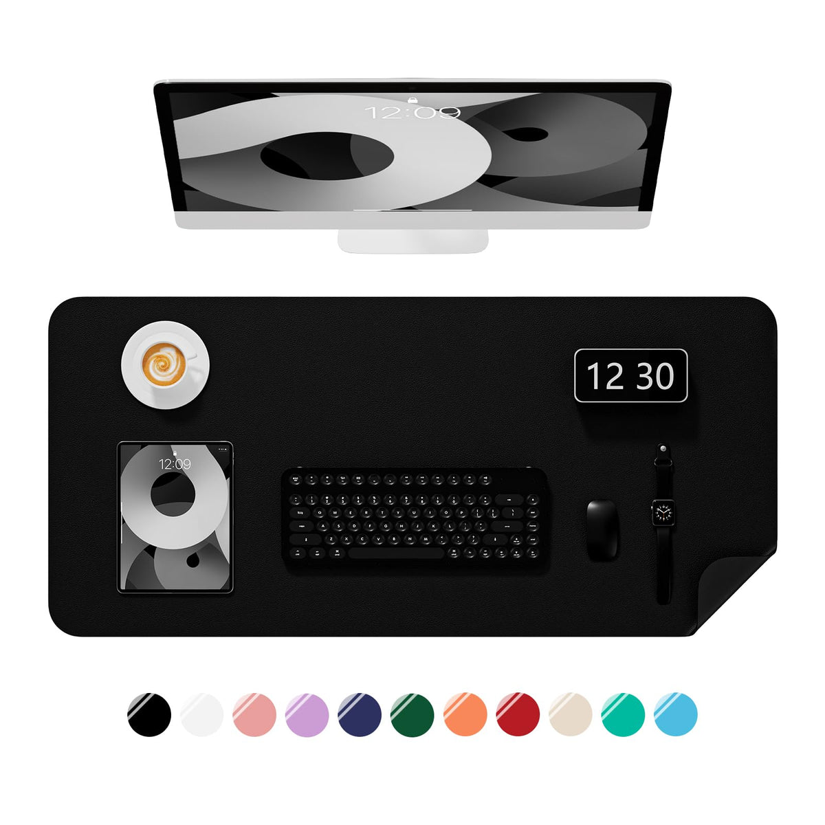 Desk Pad, 30" x 14" PU Leather Non-Slip Desk Mat Large Mouse Pad for Desktop, Waterproof Laptop Computer Writing Mat for Office, Home, Work, Gaming, Ivory White