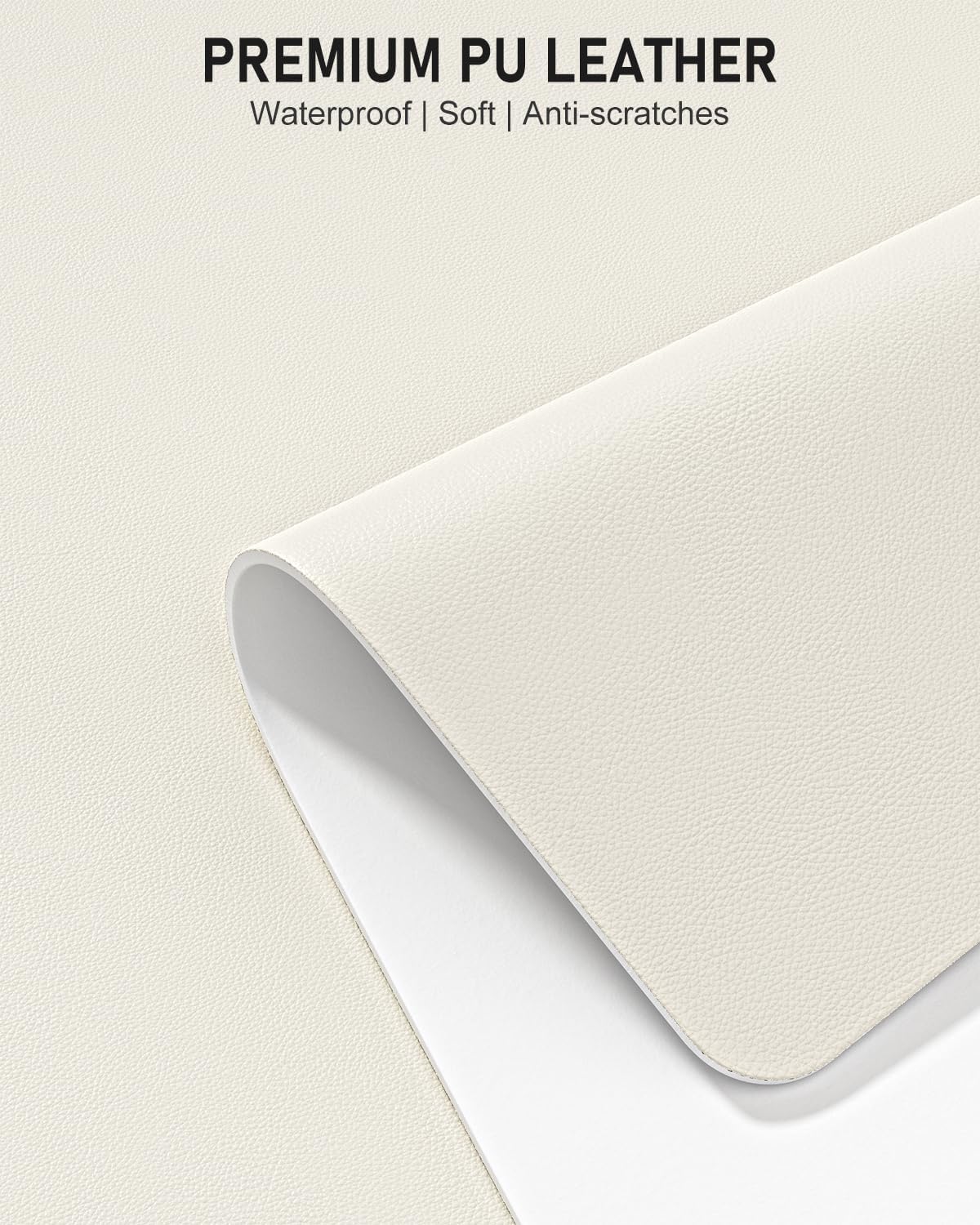 Desk Pad, 30" x 14" PU Leather Non-Slip Desk Mat Large Mouse Pad for Desktop, Waterproof Laptop Computer Writing Mat for Office, Home, Work, Gaming, Ivory White