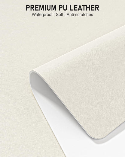Desk Pad, 30" x 14" PU Leather Non-Slip Desk Mat Large Mouse Pad for Desktop, Waterproof Laptop Computer Writing Mat for Office, Home, Work, Gaming, Ivory White