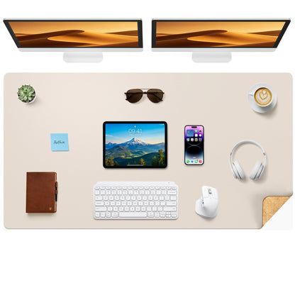 Aothia Double-Sided Desk Pad, 35.4" x 15.7"Leather Desk Mat, Eco Cork Desk Pad Protector,Large Mouse Pad,Waterproof Desk Blotter for Office/Home(Brown)