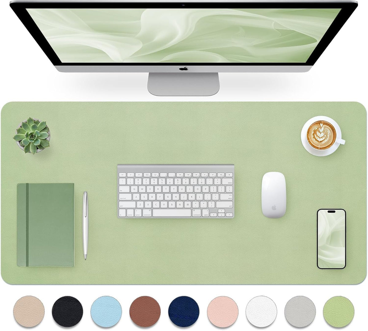 Leather Desk Pad, Mouse Pad, Non-Slip Desk Protector Mat, Leather Desk Blotter, Computer Desk Pad, Waterproof Desk Mat for Office Home Decor - Beige (31.5×15.7 Inches)