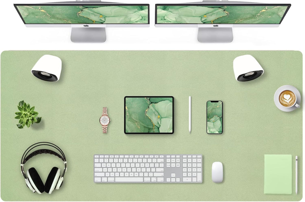 Leather Desk Pad, Mouse Pad, Non-Slip Desk Protector Mat, Leather Desk Blotter, Computer Desk Pad, Waterproof Desk Mat for Office Home Decor - Beige (31.5×15.7 Inches)