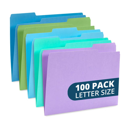 Blue Summit Supplies 100 File Folders, Letter Size, 1/3 Cut Tab, Red