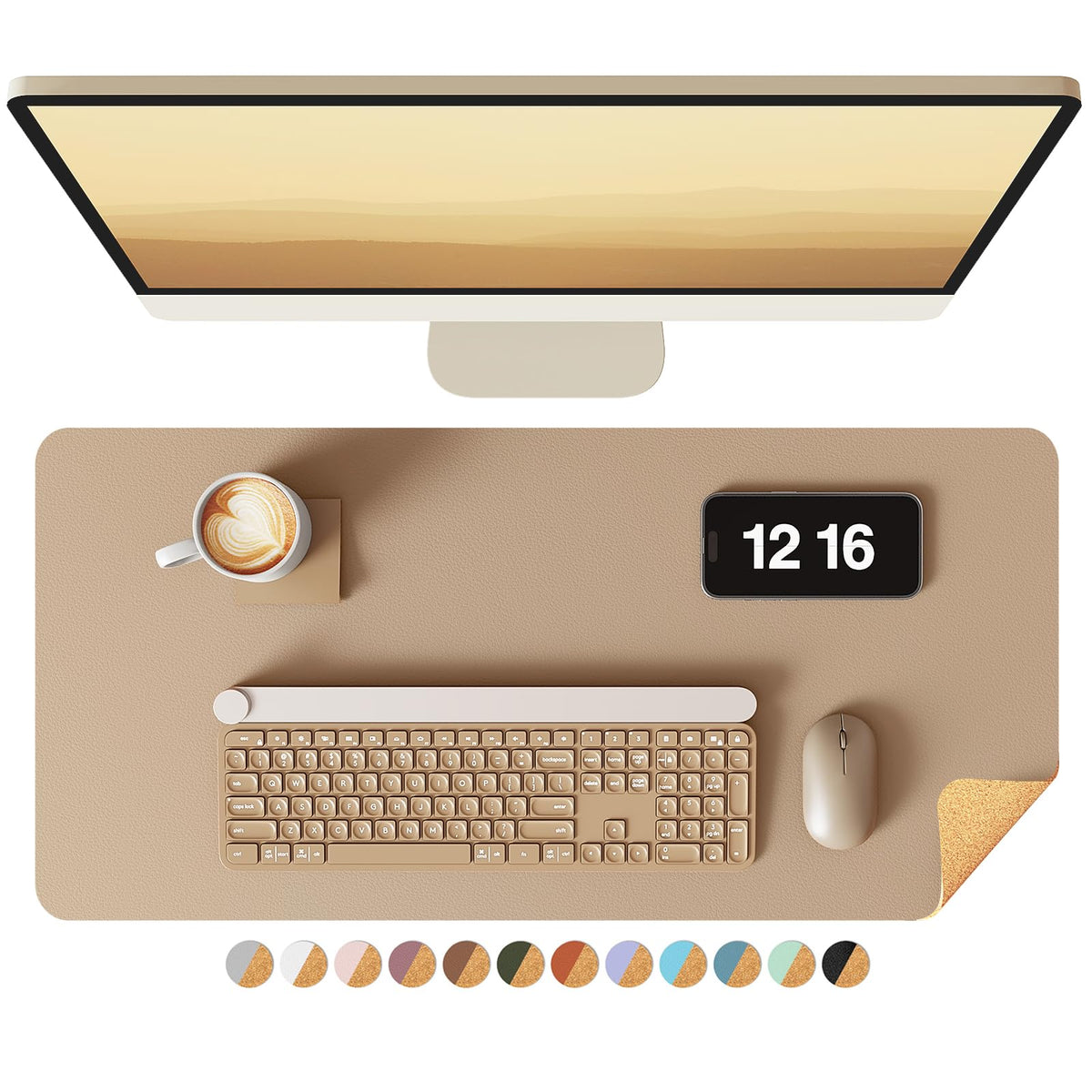 YSAGi Double-Sided Desk Pad, 31.5"x15.7"Leather Desk Mat, Eco Cork Desk Pad Protector,Large Mouse Pad,Waterproof Desk Blotter for Office/Home(Coffee)