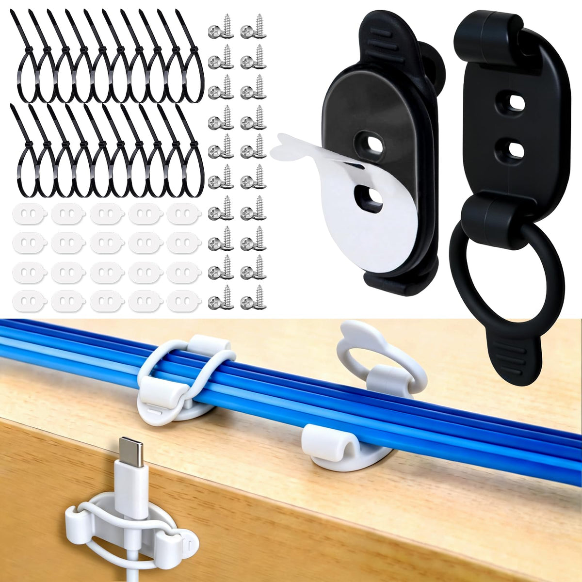 10 Pack Adhesive Cable Clips, Adjustable Cable Management Clips Black