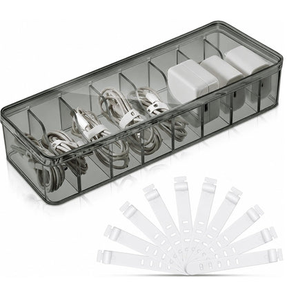 Tatuo Cord Organizer Box with Lid, Clear, 2 Pack
