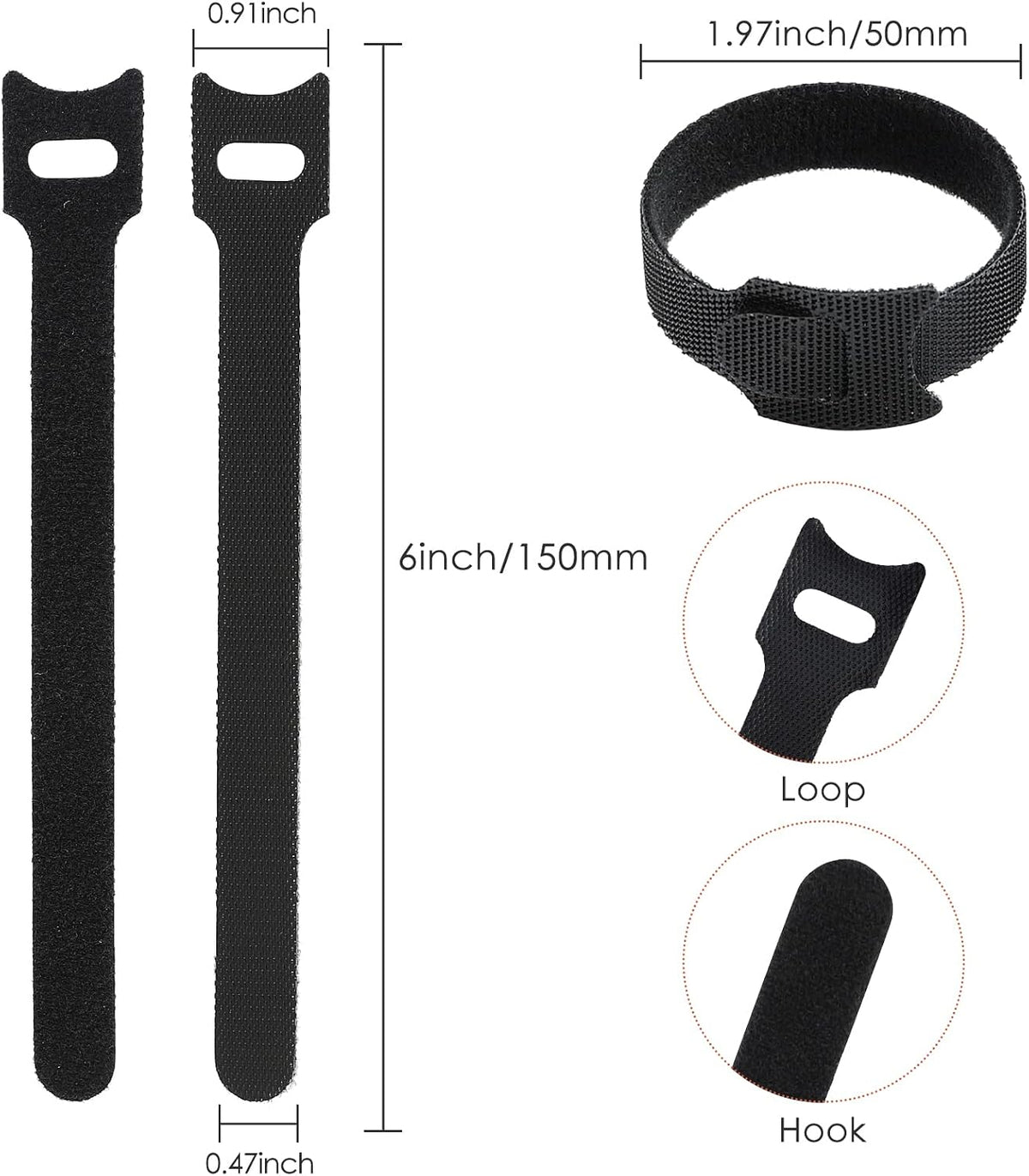 MVYC 120PCS 6 Inch Reusable Cable Ties Wire Ties Cord Organizer Cable Organizer Adjustable Management Black