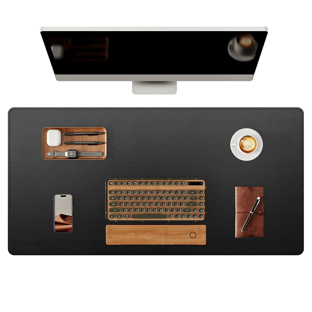 YSAGi Genuine Leather Desk Mat, 31.5"x15.8" Office Desk Pad, Thick Premium Table Pad with Stitched Line, Non-Slip Laptop Writing Pad with Rubber Base (Dark Brown, 31.5"x15.8")