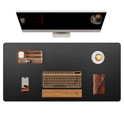 YSAGi Genuine Leather Desk Mat, 31.5"x15.8" Office Desk Pad, Thick Premium Table Pad with Stitched Line, Non-Slip Laptop Writing Pad with Rubber Base (Dark Brown, 31.5"x15.8")