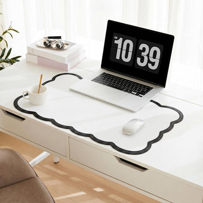 Scalloped Desk Mat, 31.5" x 15.7" Large Cute Aesthetic Desk Accessories, PU Leather Computer Laptop Desk Mouse Keyboard Pad, Desk Writing Mat for Vanity/Work/Home Decor (Pink, 31.5" x 15.7")