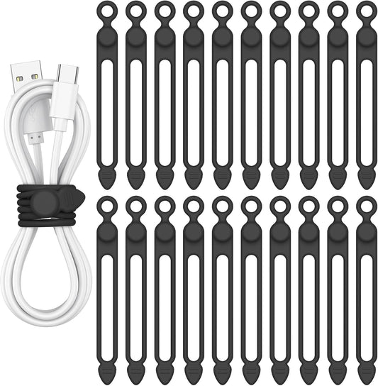 20 Pcs Silicone Cable Ties, Reusable Cord Organizer Cable for Electronics, Office, Home Travel Essentials, Earphone, Phone Charger (20*black)
